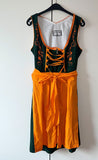 Damen Trachten Dirndl ärmellos m. Schürze Grün/Orange Gr. 40 v. Oscartrachten