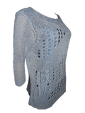 Capuccino Damen Pullover 3/4 Arm Blau Lochmuster