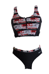 Damen Sport Bikini Schwarz/Rot/Weiß gemustert Gr. 36 38 40 42 44 Cup B NEU