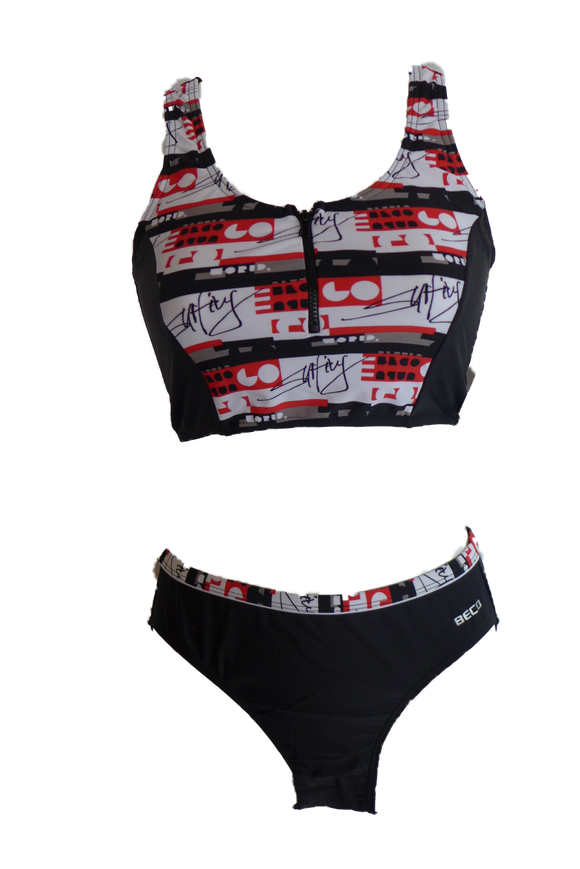 Damen Sport Bikini Schwarz/Rot/Weiß gemustert Gr. 36 38 40 42 44 Cup B NEU