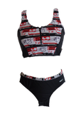 Damen Sport Bikini Schwarz/Rot/Weiß gemustert Gr. 36 38 40 42 44 Cup B NEU