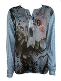 Key Piece Damen Shirt Bluse Langarm Blau Blumen Gr. 38