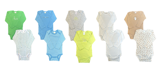 Baby Body Langarm 2er-Pack Grün/Weiß, Blau, Grün/Grau, Weiß, Beige Gr. 74/80