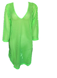 Damen Strandkleid Netzkleid mit Lochmuster grün und schwarz Gr. L,XL,2XL