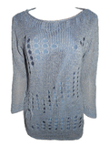 Capuccino Damen Pullover 3/4 Arm Blau Lochmuster