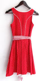 Damen Trachten Dirndl ärmellos rot geblümt m. Schürze Gr. 32 v. MarJo