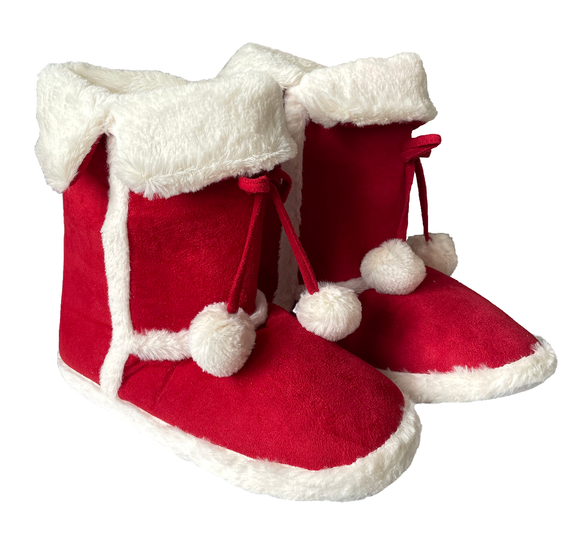 Damen Hausschuhe Boots Rot/Weiß mit Futter 36/37 38/39 40/41