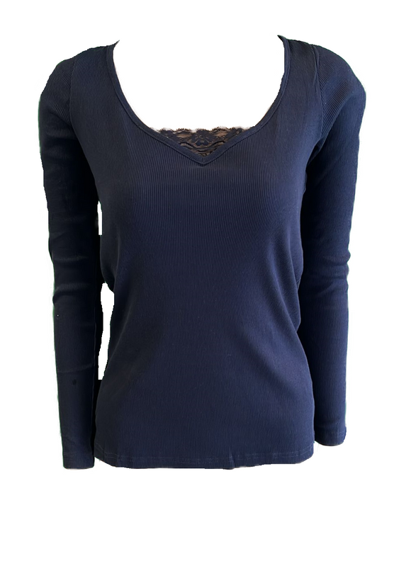 Damen Rippshirt Langarmshirt Navy Gr. S