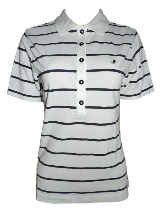 Joy Damen Polo Shirt Isabelle Kurzarm Weiß Schwarz Streifen Gr. 42 44 46