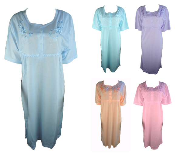 Damen Nachthemd Kurzarm Orange Rosa Türkis Lila Blau Gr. M L XL XXL