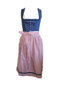 Dirndl Wanda Midi Blau/Weiß/Rot Gr. 34 36 38 40 46 50
