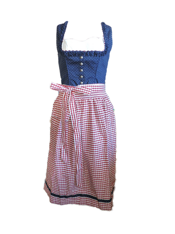 Dirndl Wanda Midi Blau/Weiß/Rot Gr. 34 36 38 40 46 50