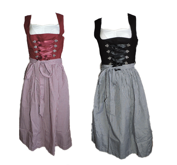 Dirndl Anne Midi Schwarz Bordeaux Gr. 34 36 40 44 46 50 52