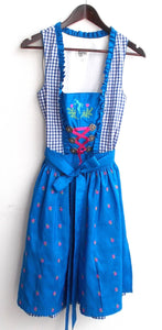 Damen Trachten Dirndl ärmellos blau weiß kariert Gr. 36 v. Distler