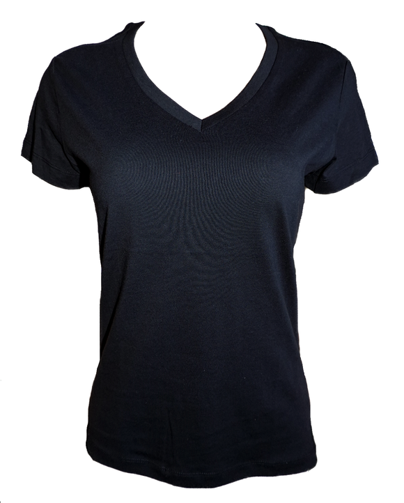 Damen Shirt Kurzarm V-Ausschnitt Schwarz Baumwolle Gr. S