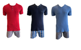 Herren Pyjama Schlafanzug  Shorty Rot, Navy, Blau Gr. 48