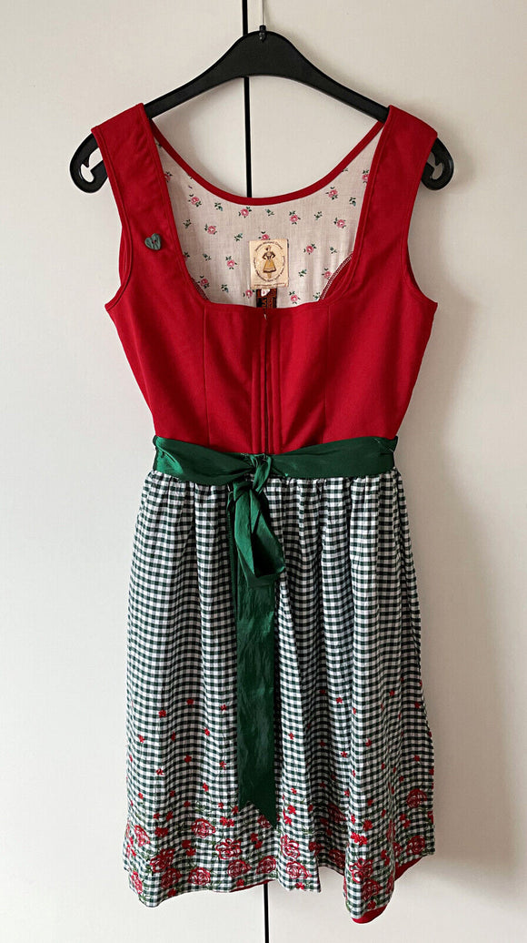 Damen Trachten Dirndl ärmellos Rot m. grüner Schürze Gr. 40