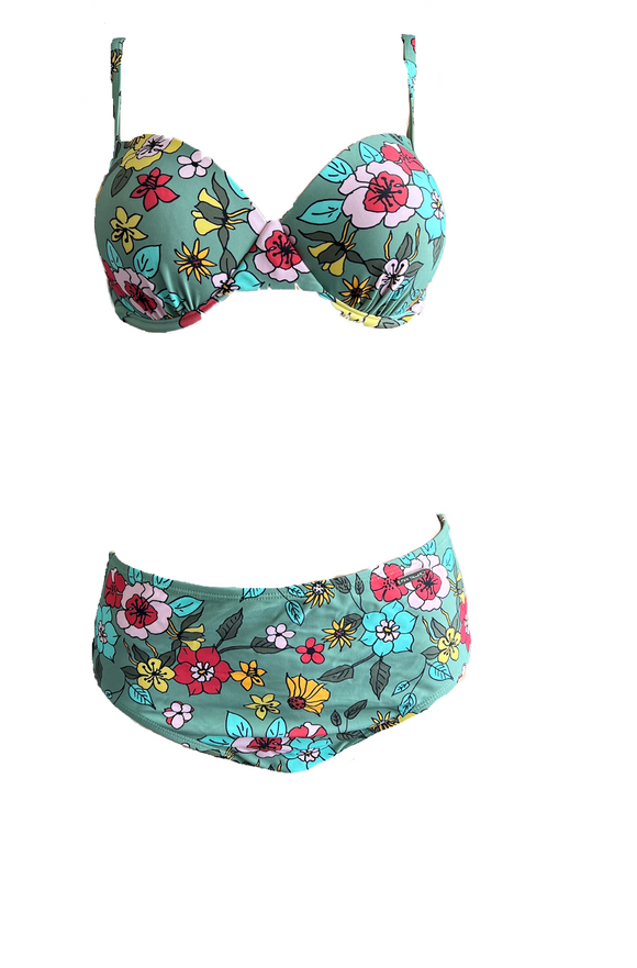 Bikini mit Blumenmuster Grün Gr. 38