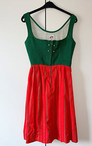 Damen Trachten Dirndl ärmellos Grün/Rot Gr. 38 v. Isola