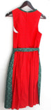 Damen Trachten Dirndl ärmellos rot geblümt m. grüner Schürze Gr. 38 v. Outfit