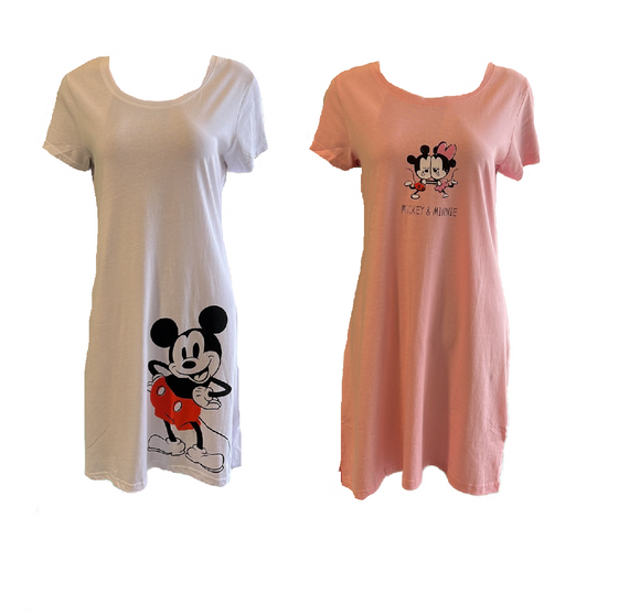 Damen Sleepshirt Nachthemd Kurzarm Mickey Mouse Weiß, Rosa Gr. S