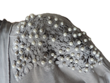 Capuccino Damen Cardigan Langarm Grau Spitze Perlen Gr. 38