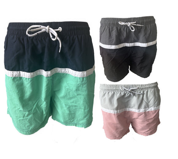 Herren Badeshort Gestreift Schwarz Grün Hellrosa Gr. M