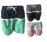 Herren Badeshort Gestreift Schwarz Grün Hellrosa Gr. M