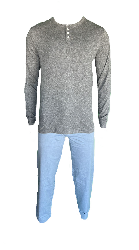 Herren Pyjama/Schlafanzug Grau/Blau Gr. M, L, XL, 2XL