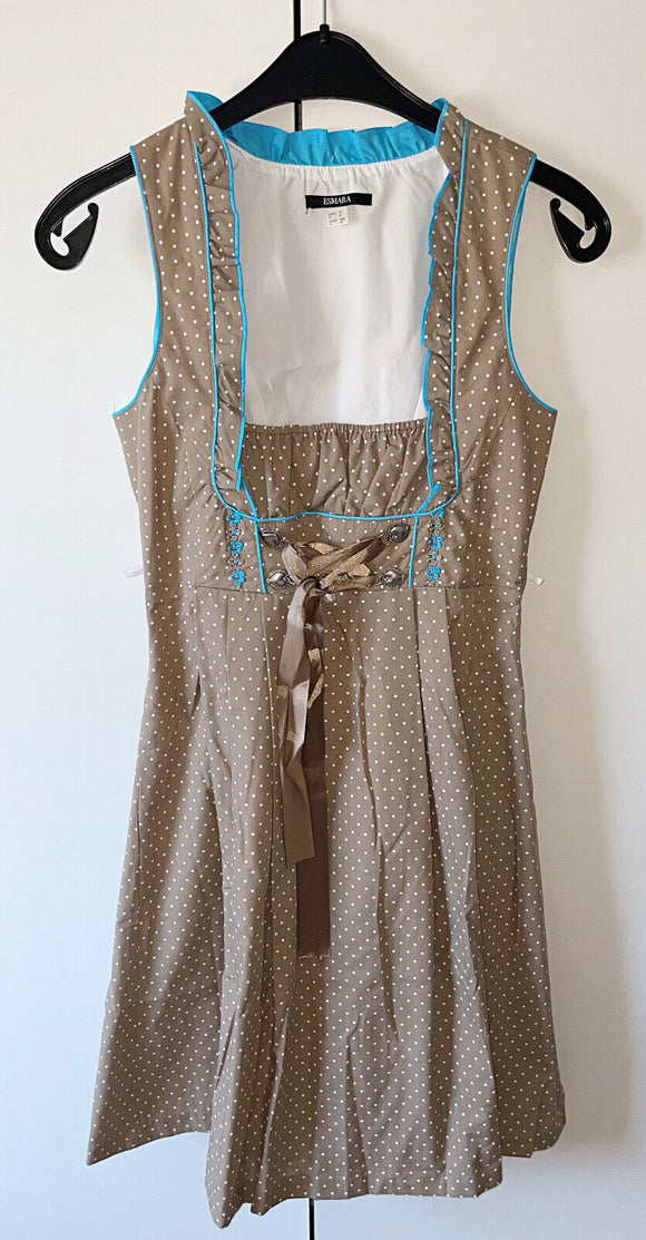 Damen Trachten Dirndl ärmellos Beige Punkte Gr. 42 v. Esmara