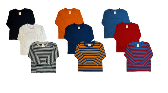 Jungen Langarmshirt 3er-Pack Navy/Weiß/Grau, Orange/Blau, Rot/Blau Gr. 74/80