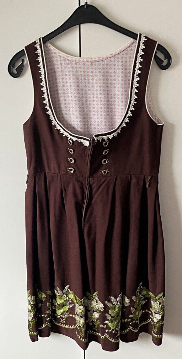 Damen Trachten Dirndl ärmellos Braun Stickerei Baumwolle ca. Gr. 46