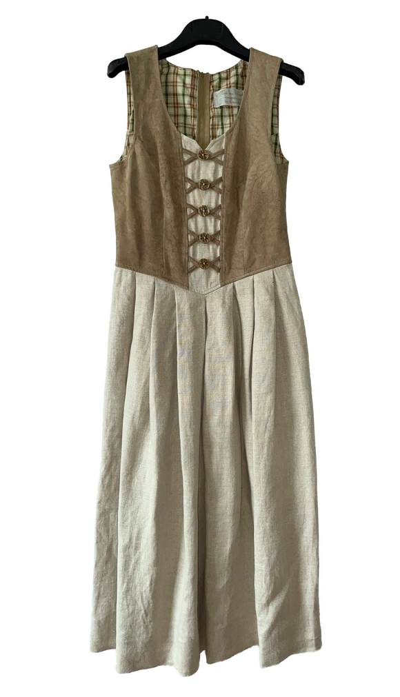 Damen Trachten Kleid ärmellos Beige Leinen Gr. 38 v. H. Moser