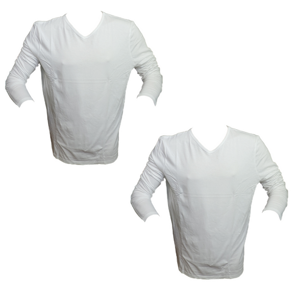 Herren Langarmshirt Unterziehshirt 2er Pack Weiß Baumwolle Gr. M L