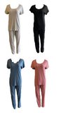 Damen Pyjama Schlafanzug mit Spitze Kurzarm Grau, Blau, Schwarz, Rosa Gr. S