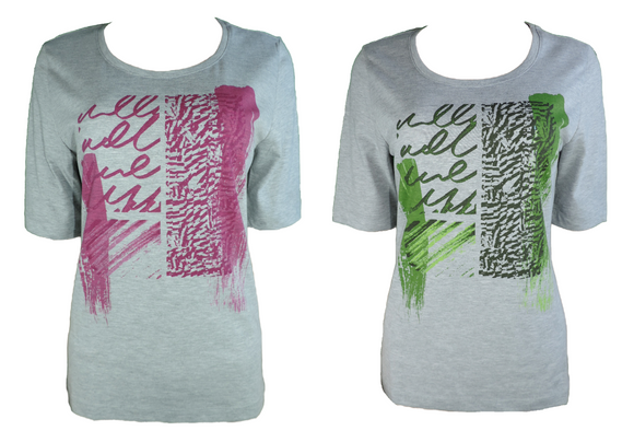 Joy Damen T-Shirt HANNY Kurzarm Grau/Grün Grau/Pink Gr. 36 38 40 42 44
