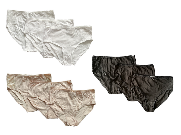 Damen Slip 3er Pack Weiß Beige Schwarz Spitze Baumwolle Gr. M L XL 2XL