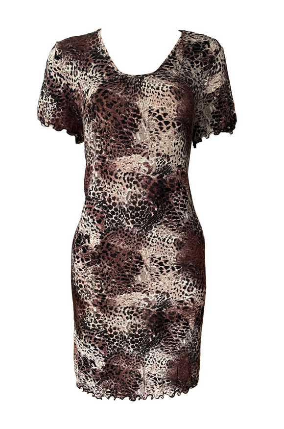 Damen Kleid Kurzarm Leopardenmuster Viskose Sommerkleid Gr. 36 38 40 42 44 46 50