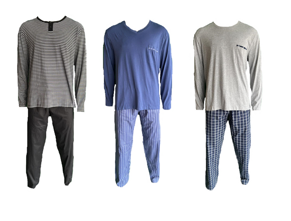 Herren Pyjama/Schlafanzug Schwarz, Blau, Grau, Gr. 2XL, 3XL, 4XL, 5XL