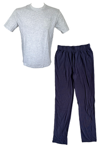 Herren Schlafanzug Pyjama 2-Teilig Kurzarm Grau Navy Baumwolle Gr. M L XL 2XL