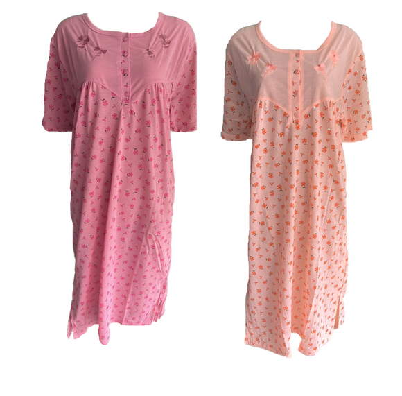 Damen Nachthemd Kurzarm mit Blumenmuster Apricot,Altrosa Gr. M, L, XL, 2XL