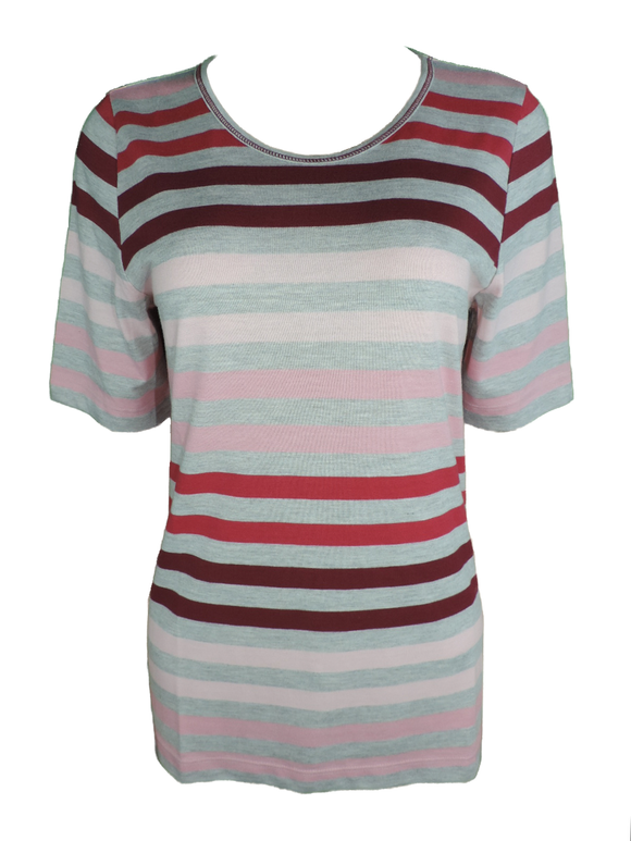 Joy Damen T-Shirt ANJA Kurzarm Gestreift Grau/Rosa/Rot Gr. 36 38 40 42 46 48 50