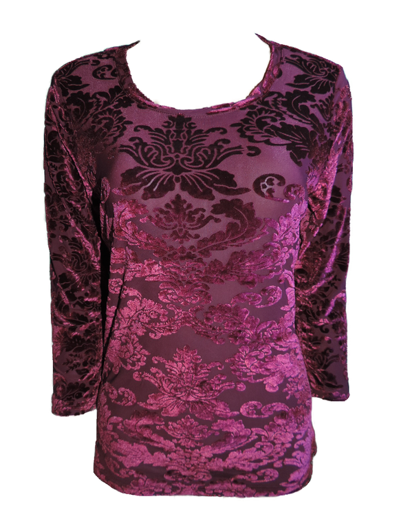 Damen Shirt Ausbrenner-Optik Weinrot 7/8 Arm Gr. 38 40 42 44 46 48 50 52