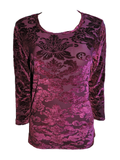 Damen Shirt Ausbrenner-Optik Weinrot 7/8 Arm Gr. 38 40 42 44 46 48 50 52