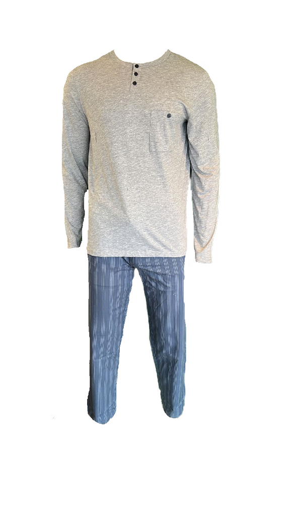 Herren Pyjama/Schlafanzug Grau/Blau Gr. M, L, XL