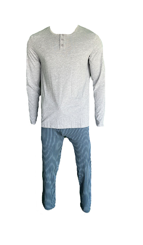 Herren Pyjama/Schlafanzug  Grau/Blau Gr. M, L, 2XL