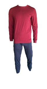 Herren Pyjama/Schlafanzug Weinrot/Blau Gr. M