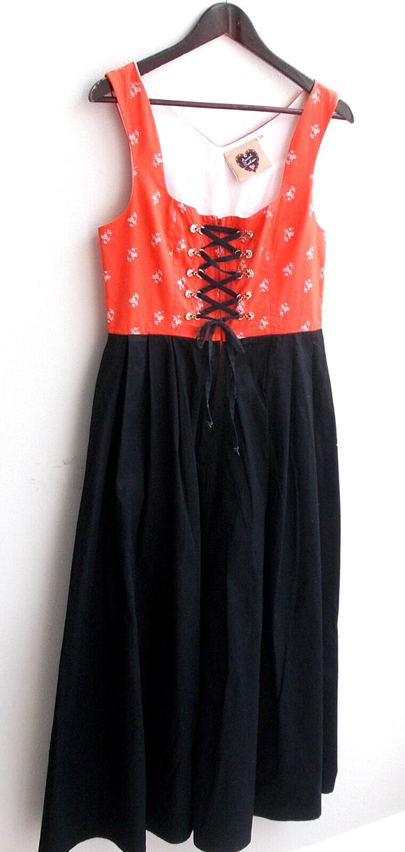 Damen Trachten Dirndl ärmellos orange, Rock schwarz Gr. 38 v. Busserl Trachten