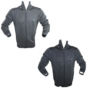Herren Strickjacke Reißverschluss Grau Schwarz Baumwolle Gr. 48 50 52 54