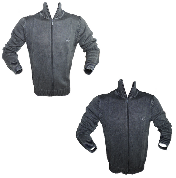 Herren Strickjacke Reißverschluss Grau Schwarz Baumwolle Gr. 48 50 52 54